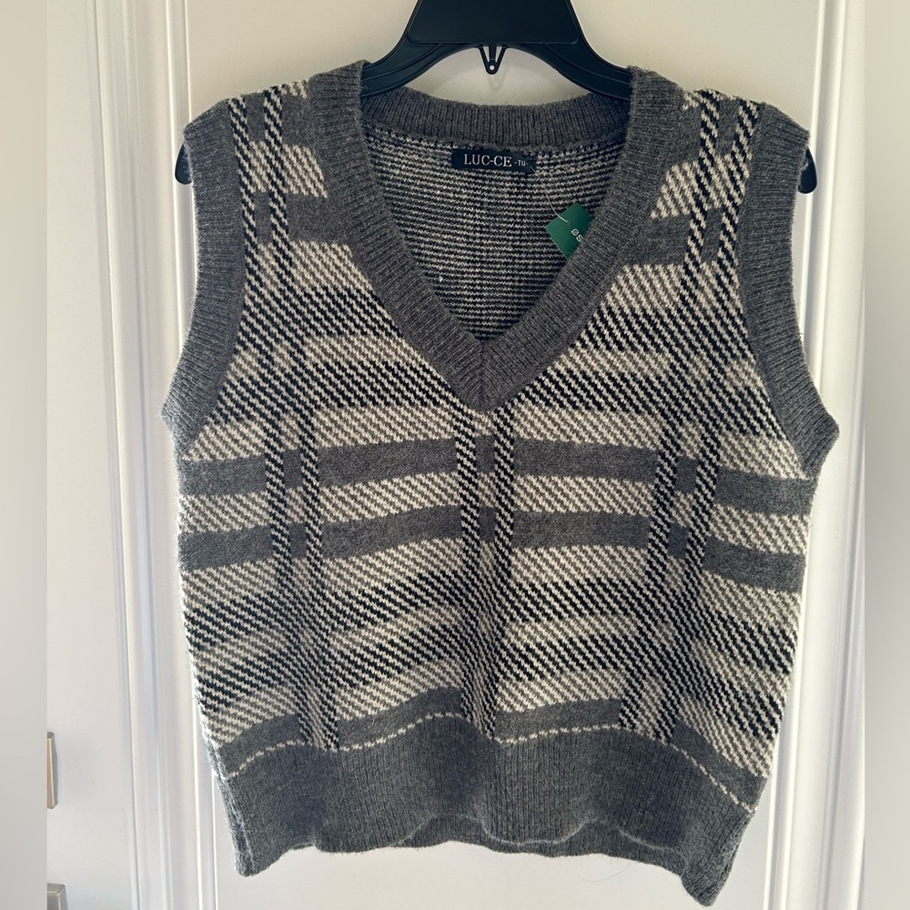 Luc-ce Black/Grey/Beige Checkers sweater vest -  One Size